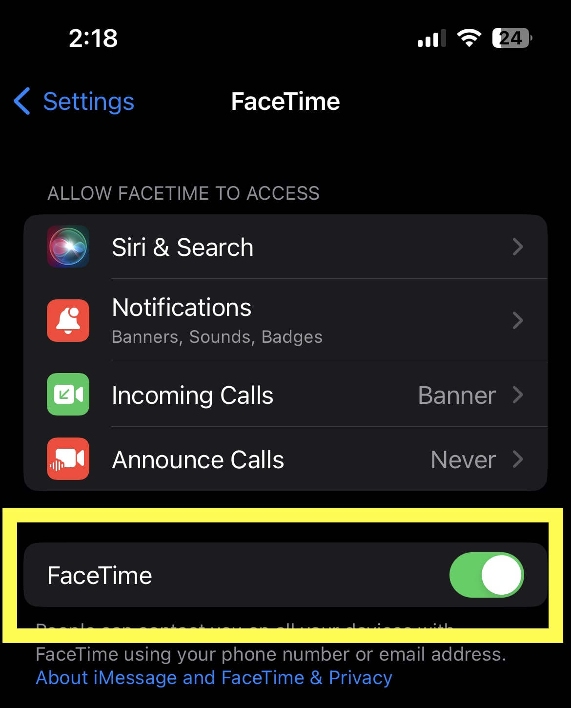 Enable FaceTime