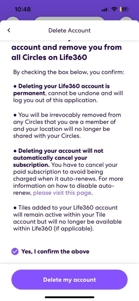 delete life360 account permanently