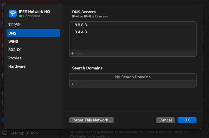 change dns on macos