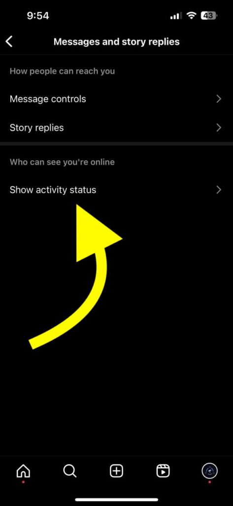 show activity status settings